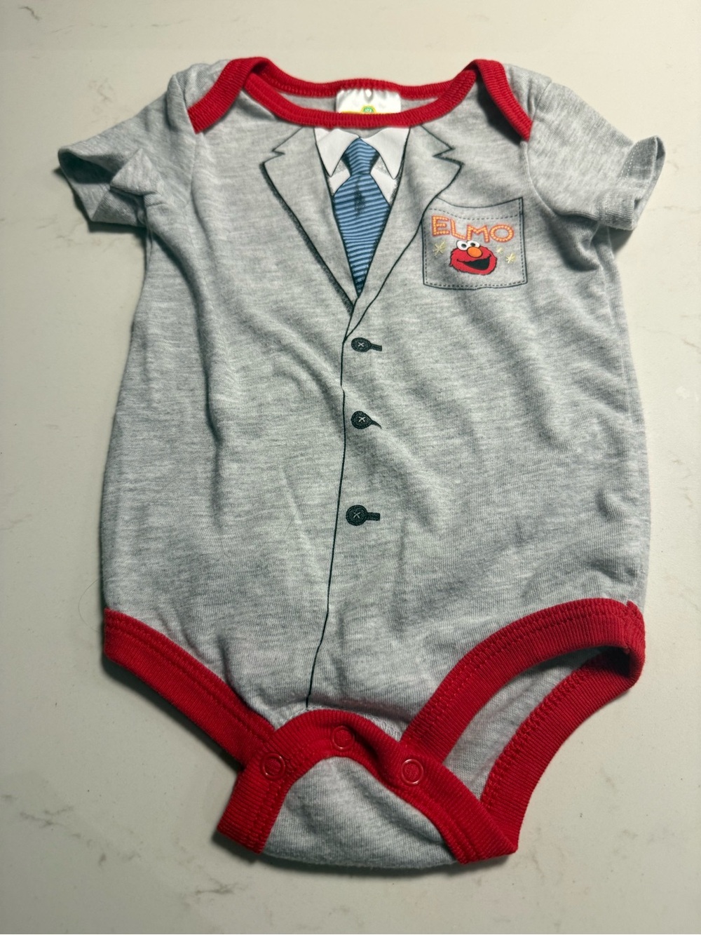 Sesame Street Elmo Light Gray and Red Suit-Print Infant Bodysuit